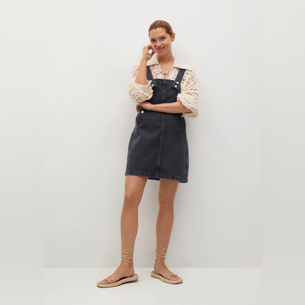 Mango Black denim pinafore dress jumper